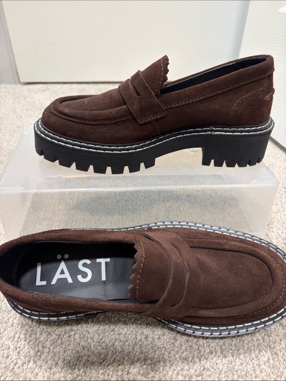 Never worn Women's Brown Suede Lug Sole Penny Loafers